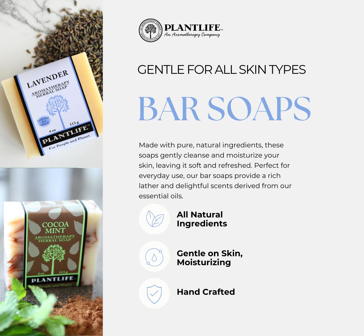 Plantlife Lavender Bar Soap - Moisturizing and Soothing Soap for Your Skin - Hand Crafted Using Plant-Based Ingredients - Made in California 4oz Bar