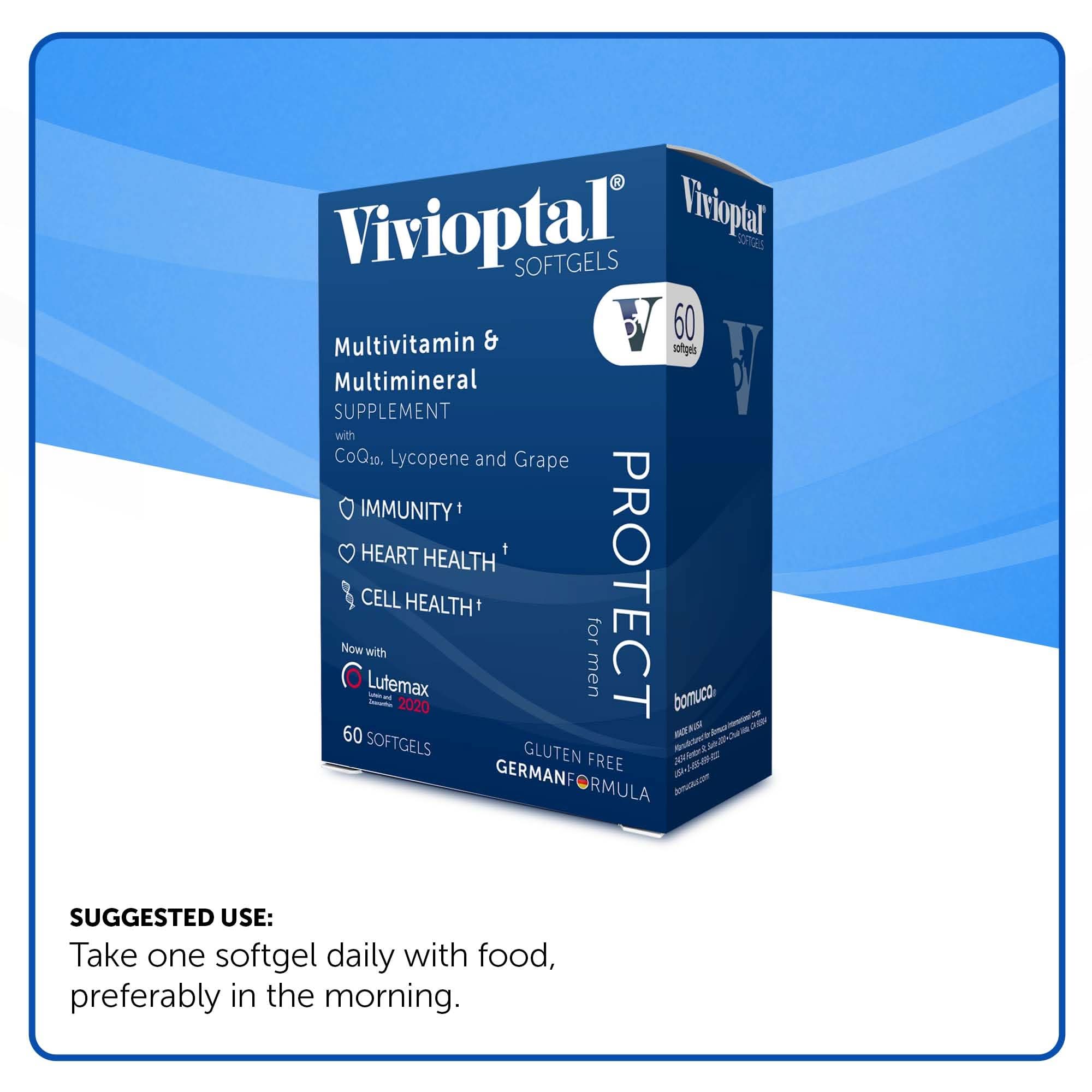 Vivioptal Men, 60 Capsules, CoQ10, Lycopene & Resveratrol, Multivitamin & Multimineral, Gluten Free, German Formula