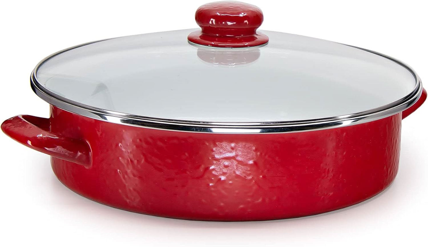 Golden Rabbit Non-Stick Enamelware 5 qt Saute Pan with Lid