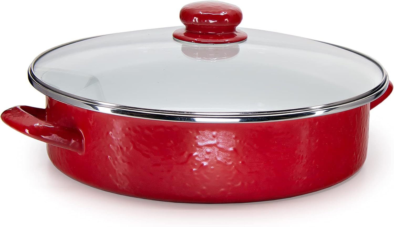Golden Rabbit Non-Stick Enamelware 5 qt Saute Pan with Lid - Solid Red