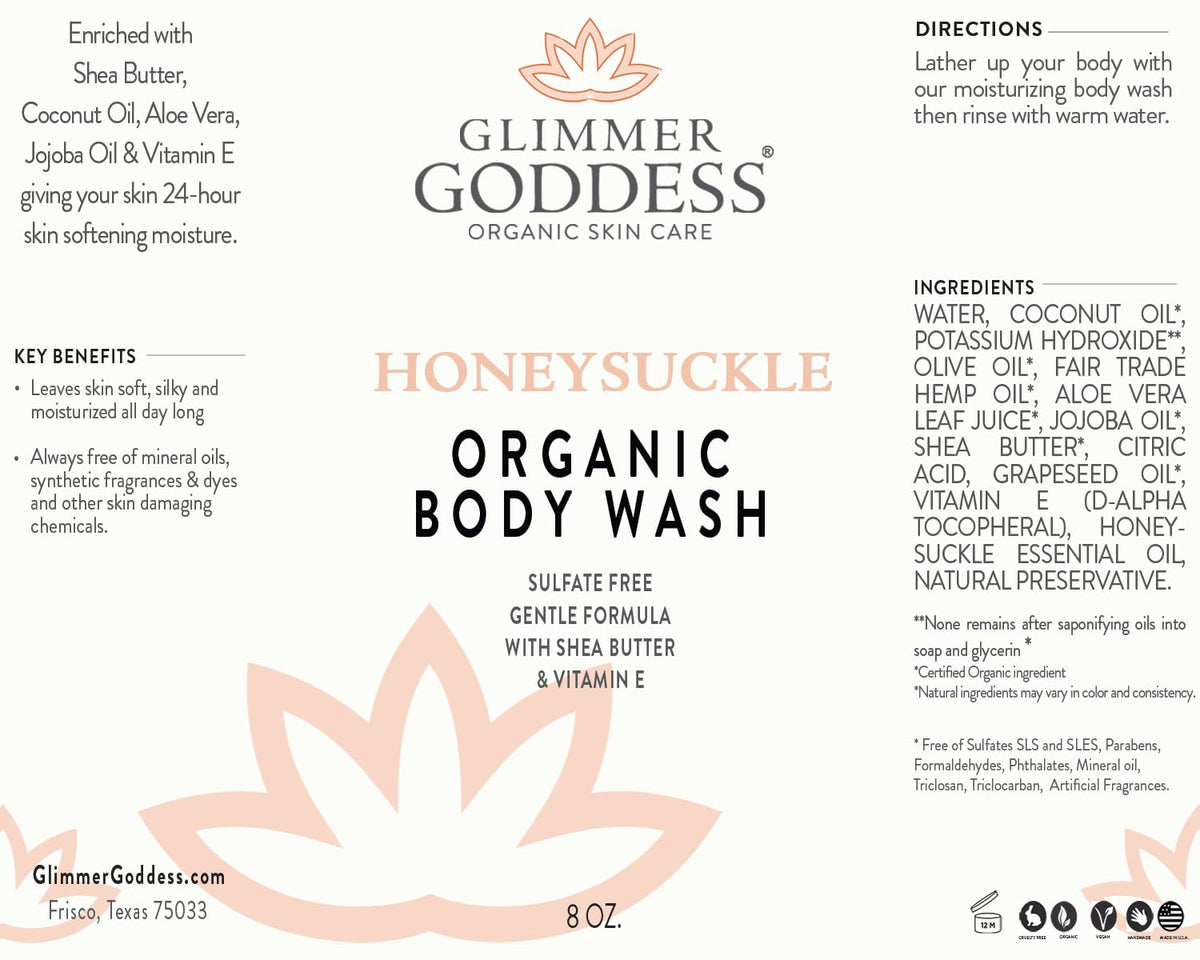 Glimmer Goddess Organic Moisturizing Body Wash, 8 oz