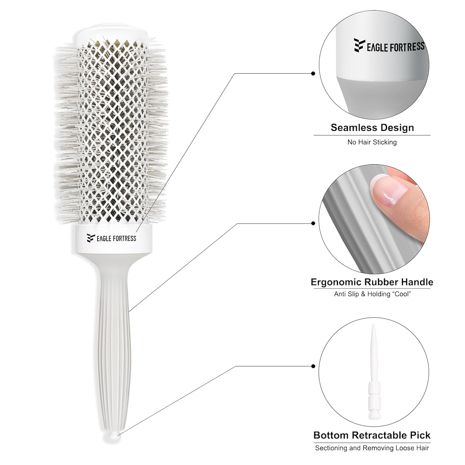 Eagle Fortress Professional Extended Barrel Round Hair Brush for Blow Drying with Ceramic + Ionic, Grey 2.08