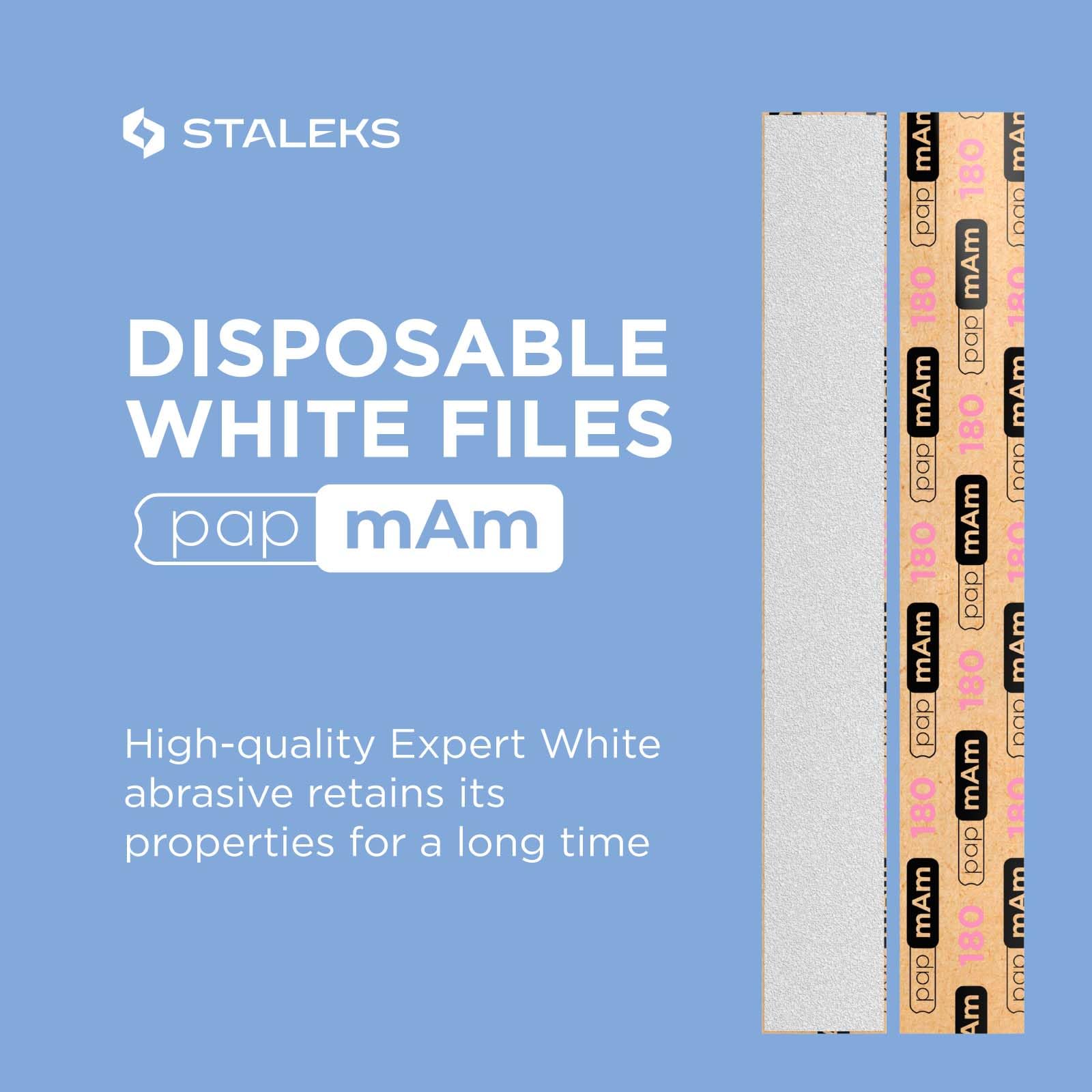 White Disposable papmAm Files for Straight Nail File Staleks Pro Expert 22, 180 grit (50 pcs)
