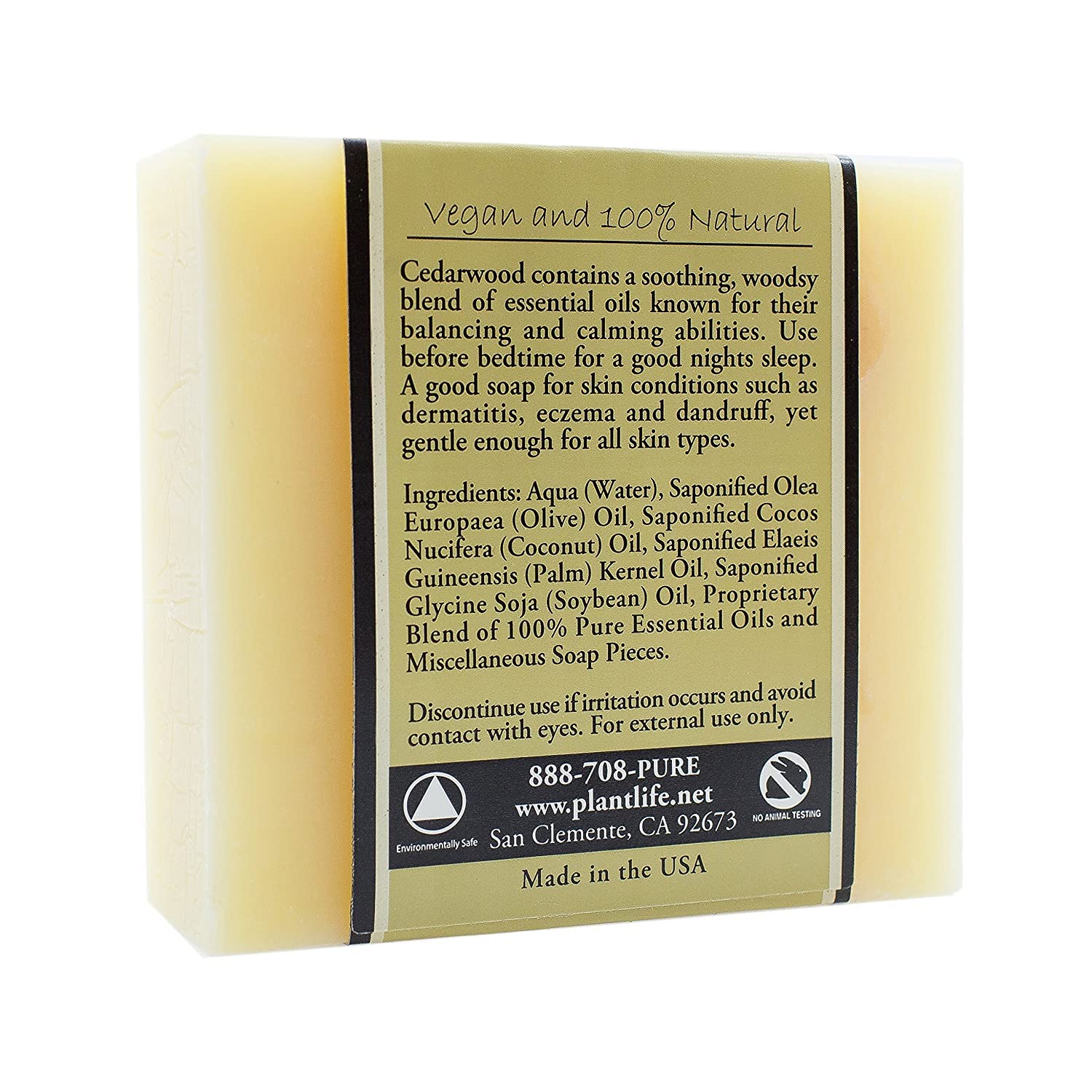 Plantlife Cedarwood Bar Soap - Made in California 4oz Bar