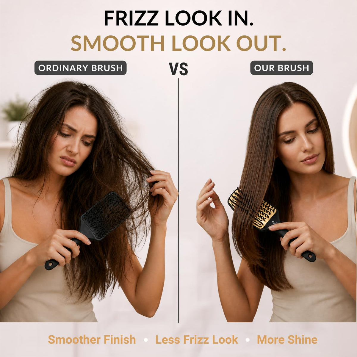 Curved Vented for Blow Drying - Boar Bristle Brush with Comfortable Handle - Soft Bristle Brush for Thick and Fine Hair - Natural Boar Bristles for Women, Men & Kids - Grey