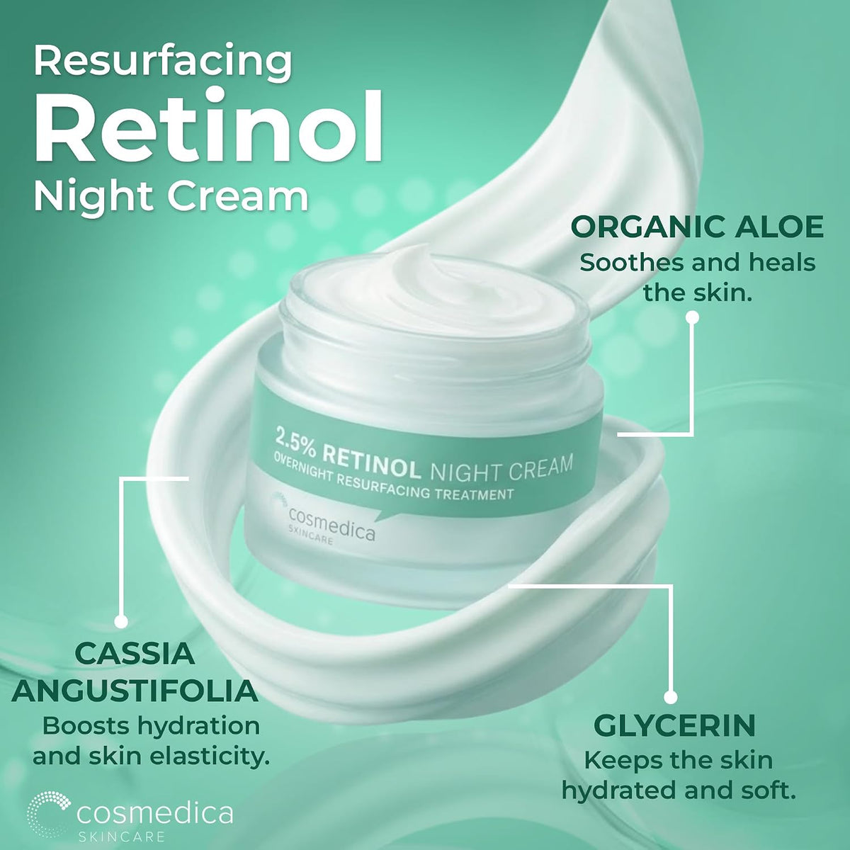 Cosmedica 2.5% Retinol Night Cream - Anti-Aging Face Moisturizer, 1.7 oz