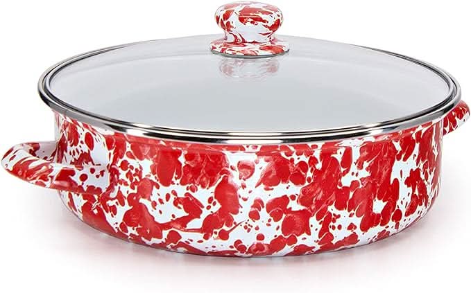 Golden Rabbit Non-Stick Enamelware 3 qt Saute Pan with Lid