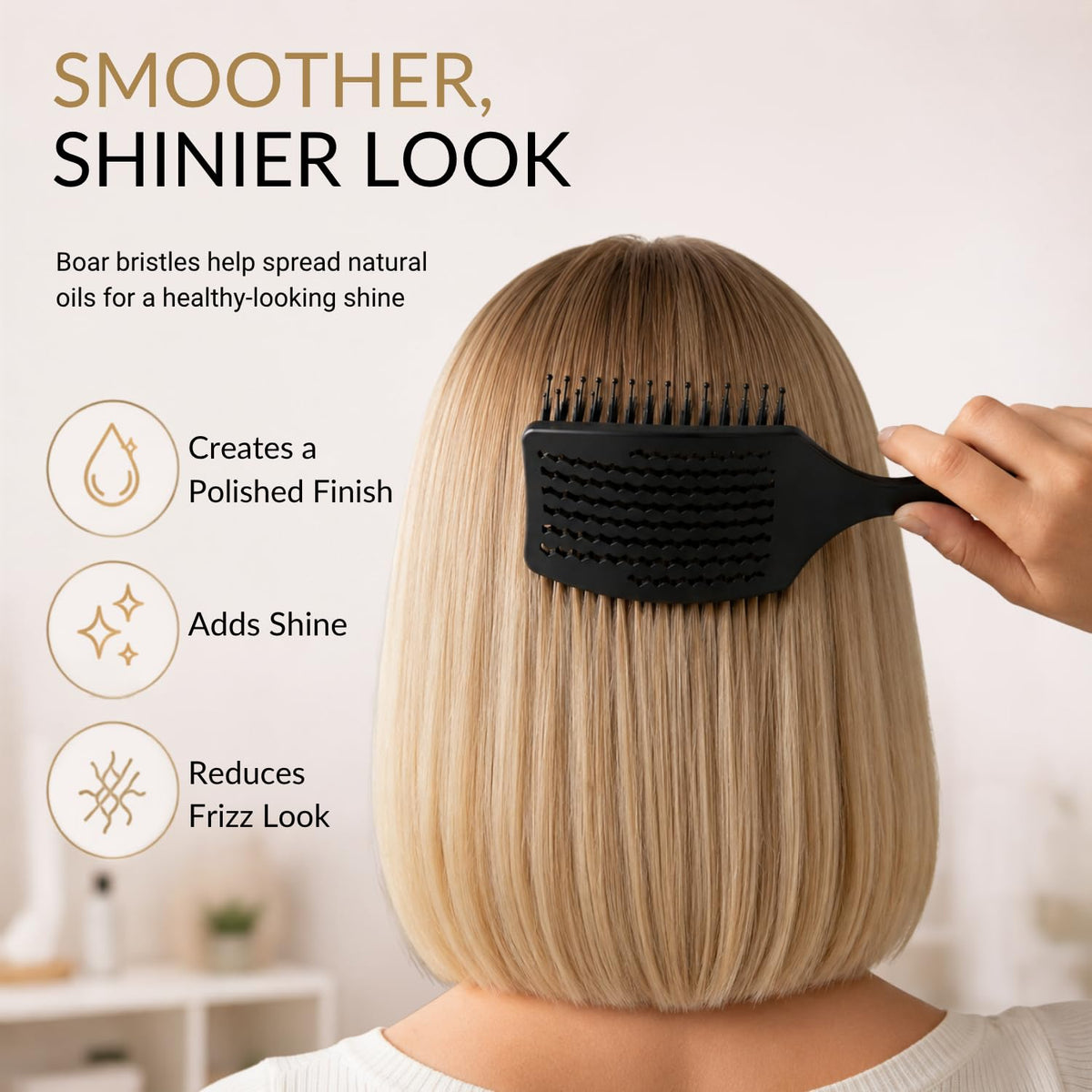 Curved Vented for Blow Drying - Boar Bristle Brush with Comfortable Handle - Soft Bristle Brush for Thick and Fine Hair - Natural Boar Bristles for Women, Men & Kids - Grey