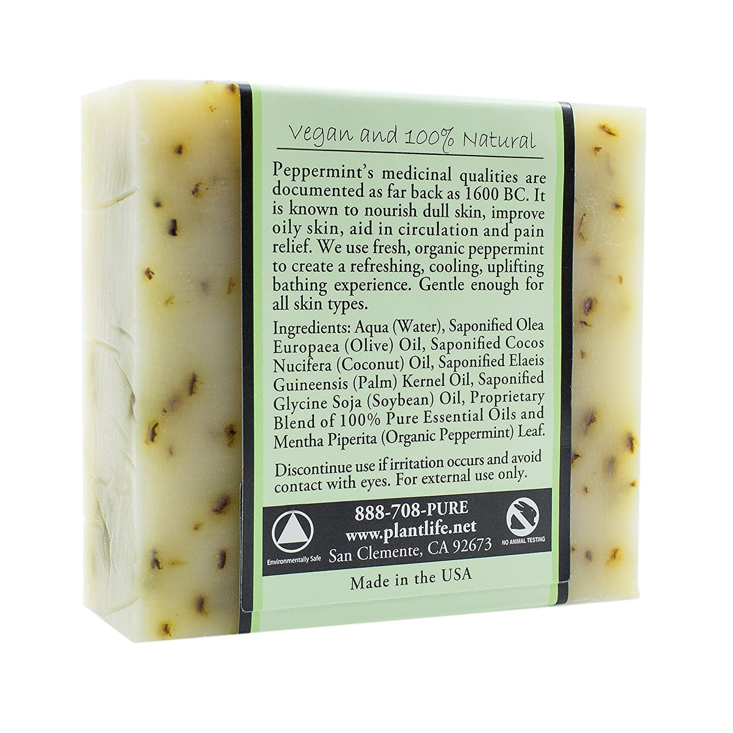 Plantlife Peppermint Bar Soap - Moisturizing and Soothing Soap for Your Skin - Hand Crafted Using Plant-Based Ingredients - Made in California 4oz Bar