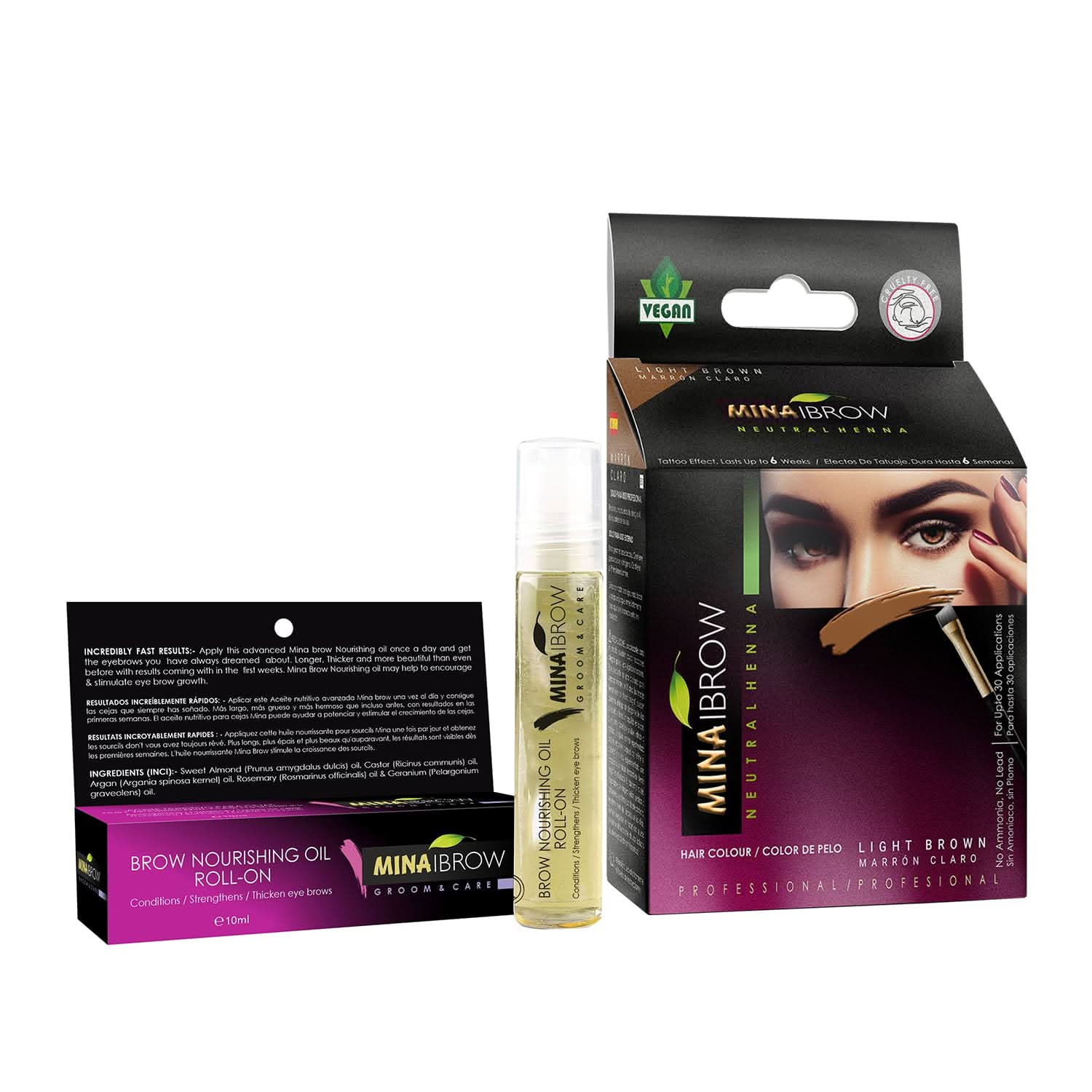 Mina Ibrow Henna Ligth Brown Tint Set with Nourishing Oil