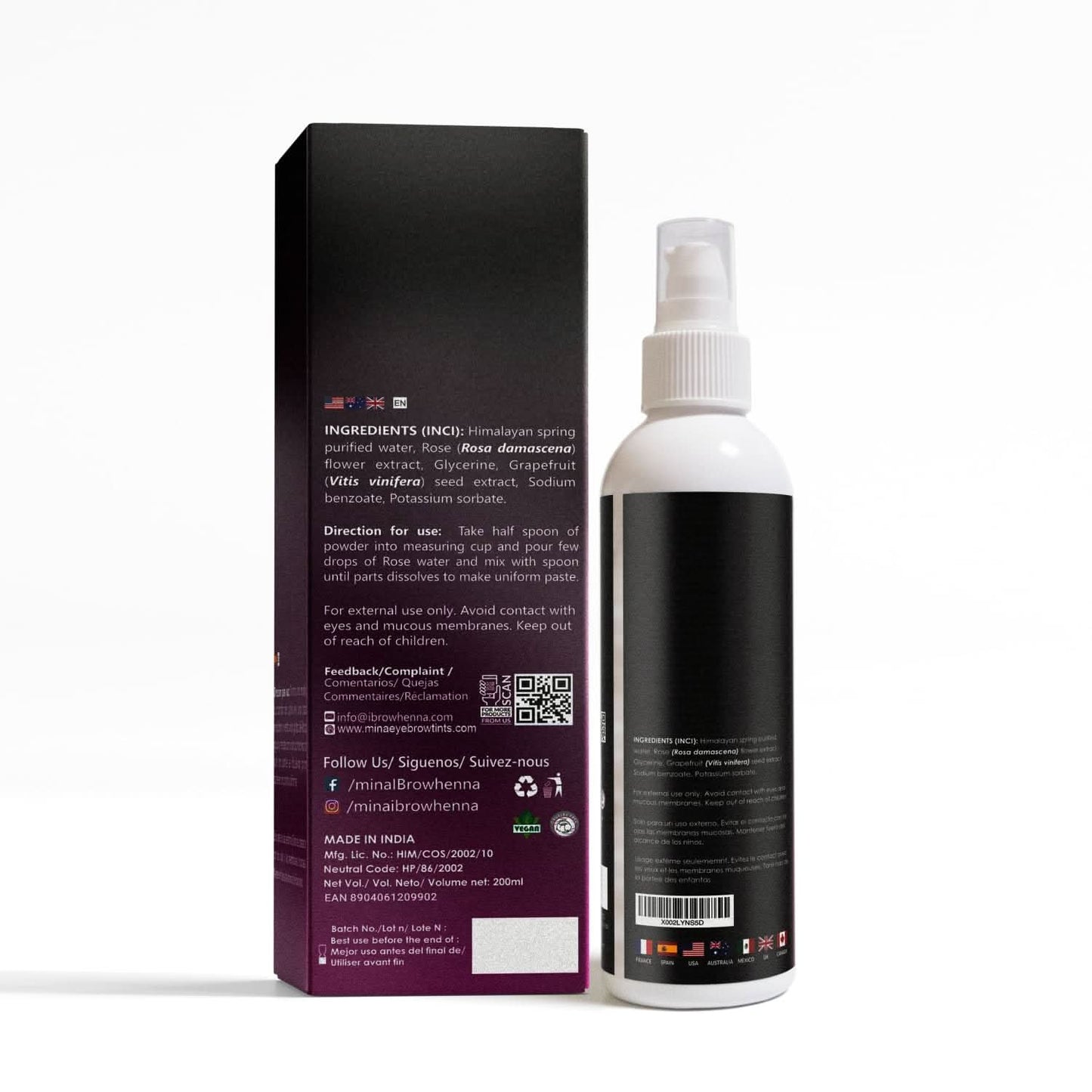 Mina Brow Rose Water For Henna Fixing Solution 200ml