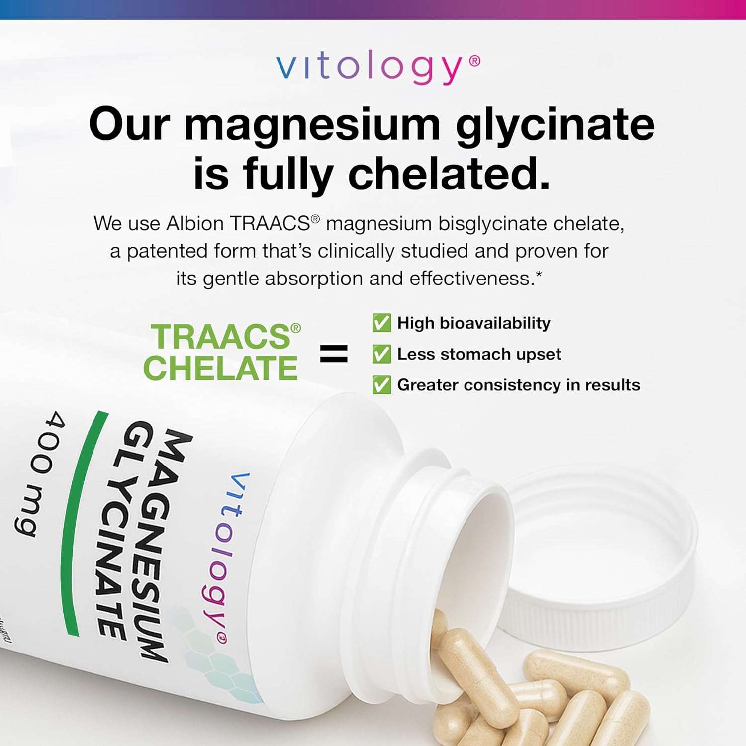 Magnesium Glycinate 400mg (TRAACS®) - 120 Veggie Capsules