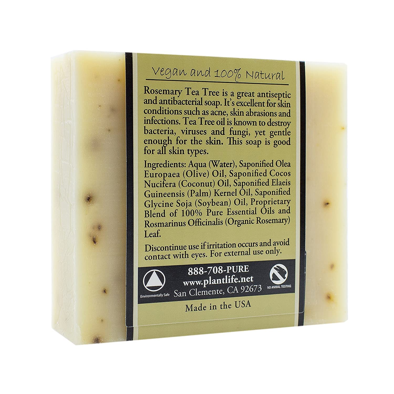 Plantlife Rosemary Tea Tree Bar Soap - Moisturizing and Soothing Soap for Your Skin - Hand Crafted Using Plant-Based Ingredients - Made in California 4oz Bar