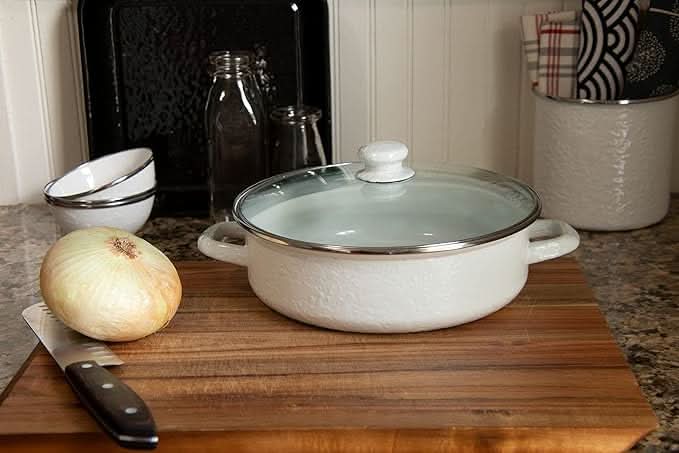 Golden Rabbit Non-Stick Enamelware 3 qt Saute Pan with Lid