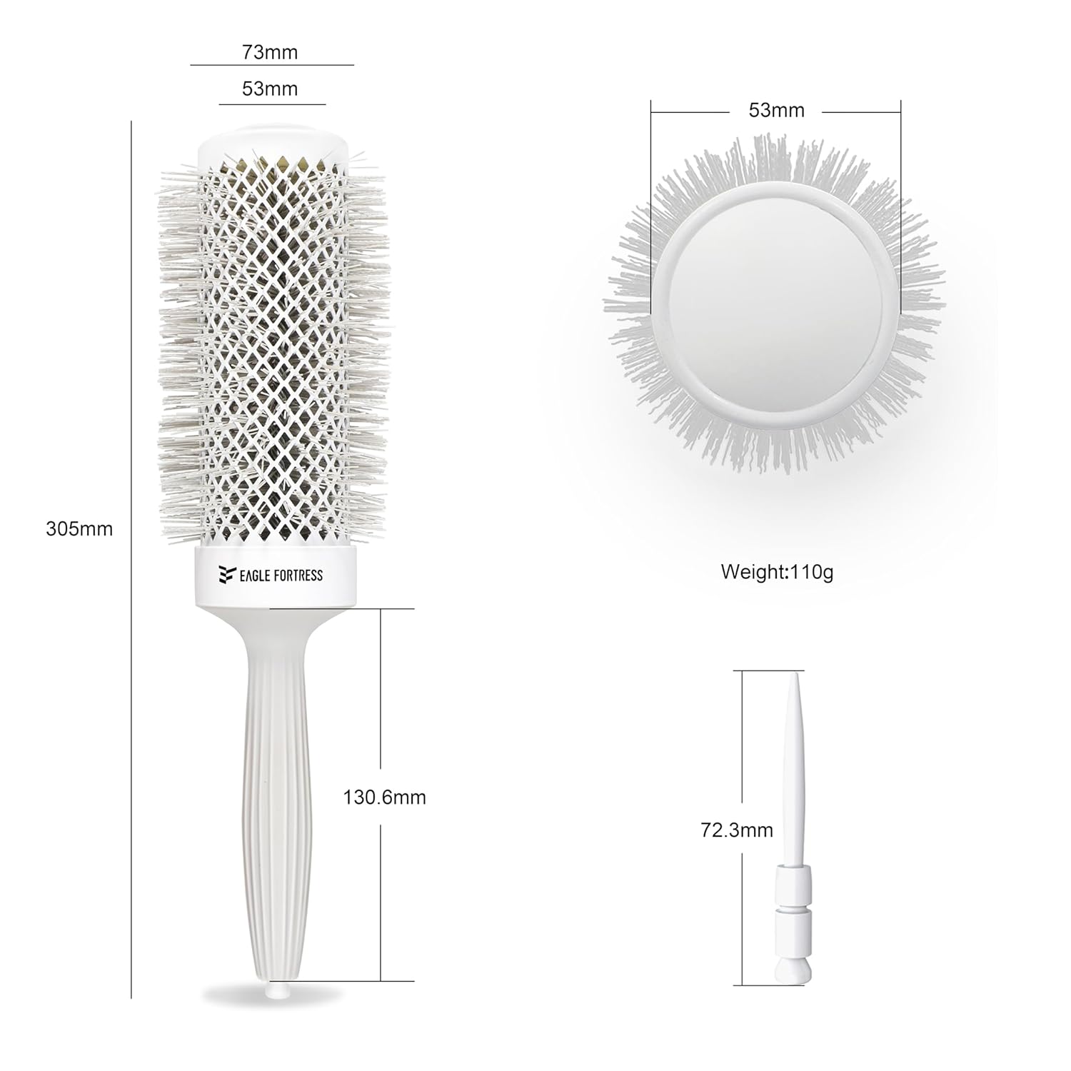 Eagle Fortress Professional Extended Barrel Round Hair Brush for Blow Drying with Ceramic + Ionic, Grey 2.08