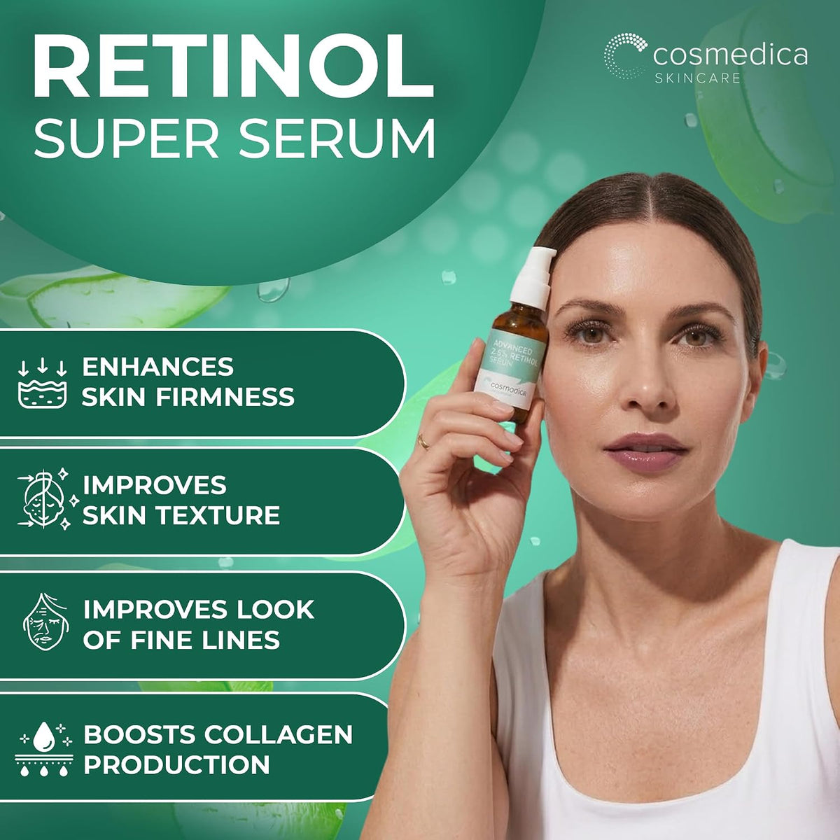 Cosmedica 2.5% Retinol Face Serum with Hyaluronic Acid & Vitamin E, 1oz