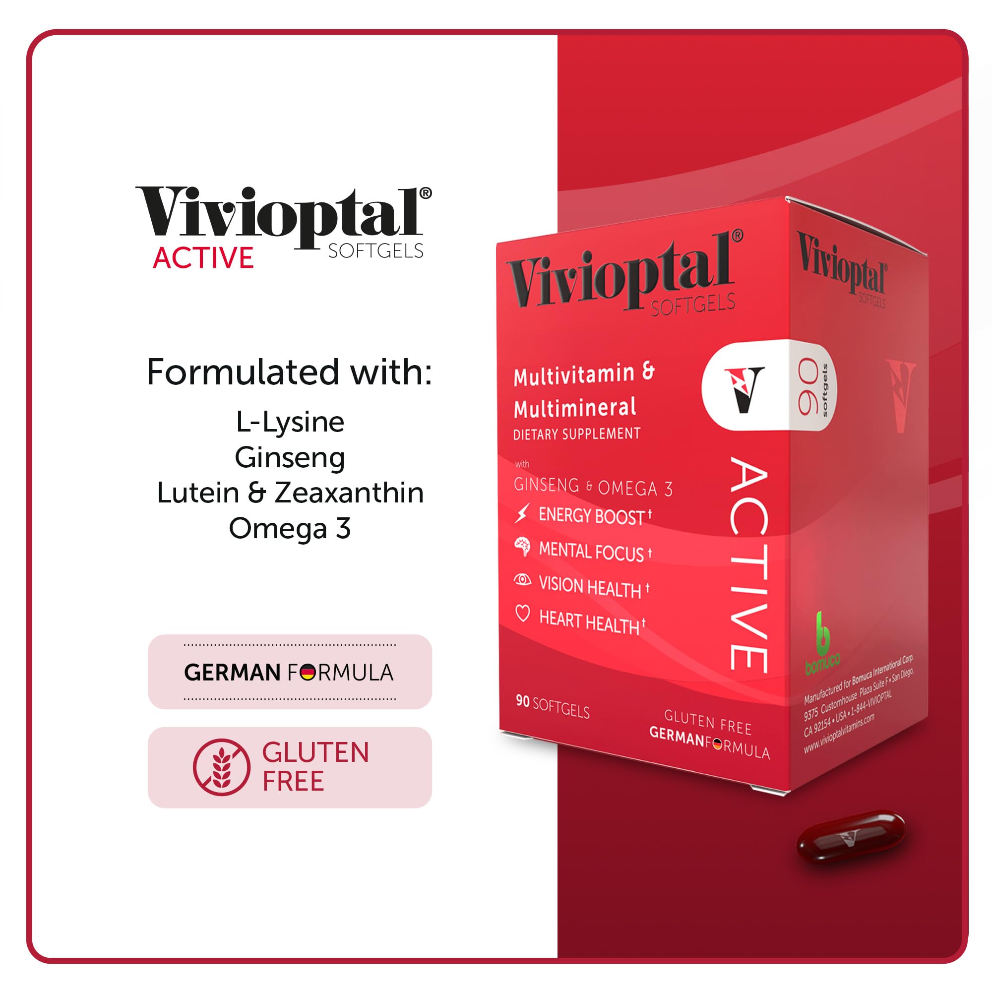 Vivioptal Active 1 Year Supply - Multivitamin & Multimineral Supplement - Ginseng & Omega 3