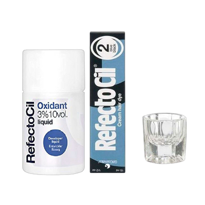 Refectocil Color Kit Bundle - Liquid Oxidant 3%,Color Tint, Brush & Mixing Jar