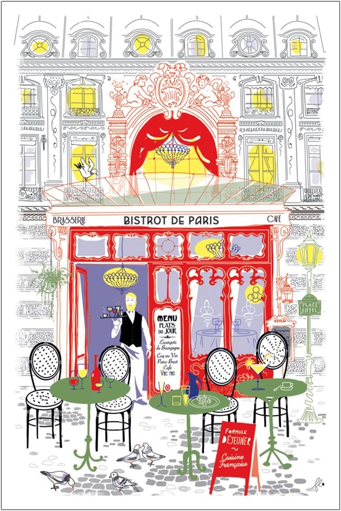 Torchons & Bouchons, Bistrot de Paris Façade (Paris Bistro) Printed Kitchen/ Tea Towel, 19" X 28", 100 Percent Cotton