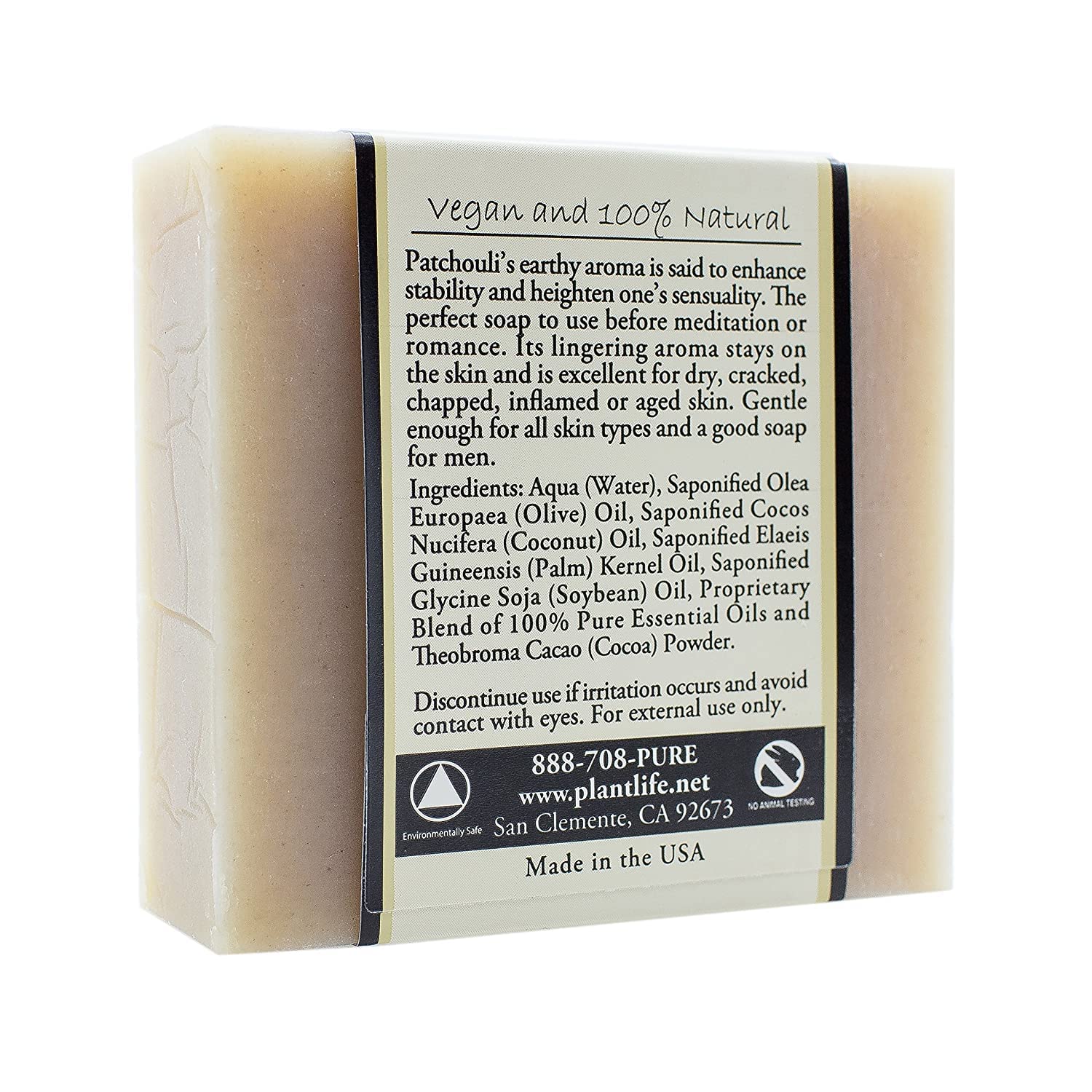 Plantlife Patchouli - Moisturizing and Soothing Soap for Your Skin - Hand Crafted Using Plant-Based Ingredients - Made in California 4oz Bar