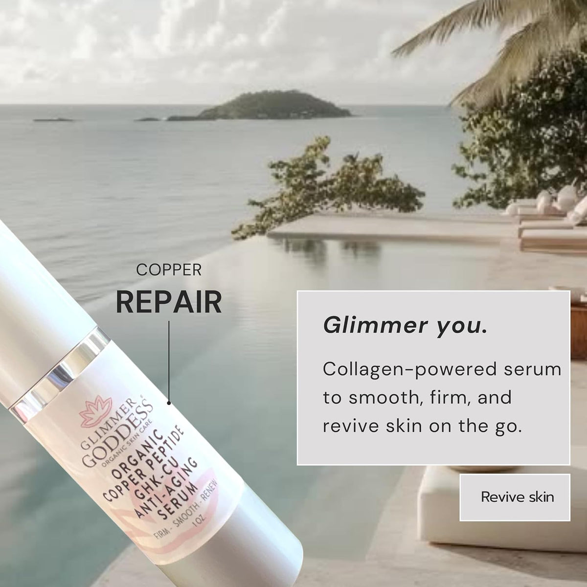 GLIMMER GODDESS GHK-Cu Peptide Argireline Matrixyl 3000 Face Serum 1 oz