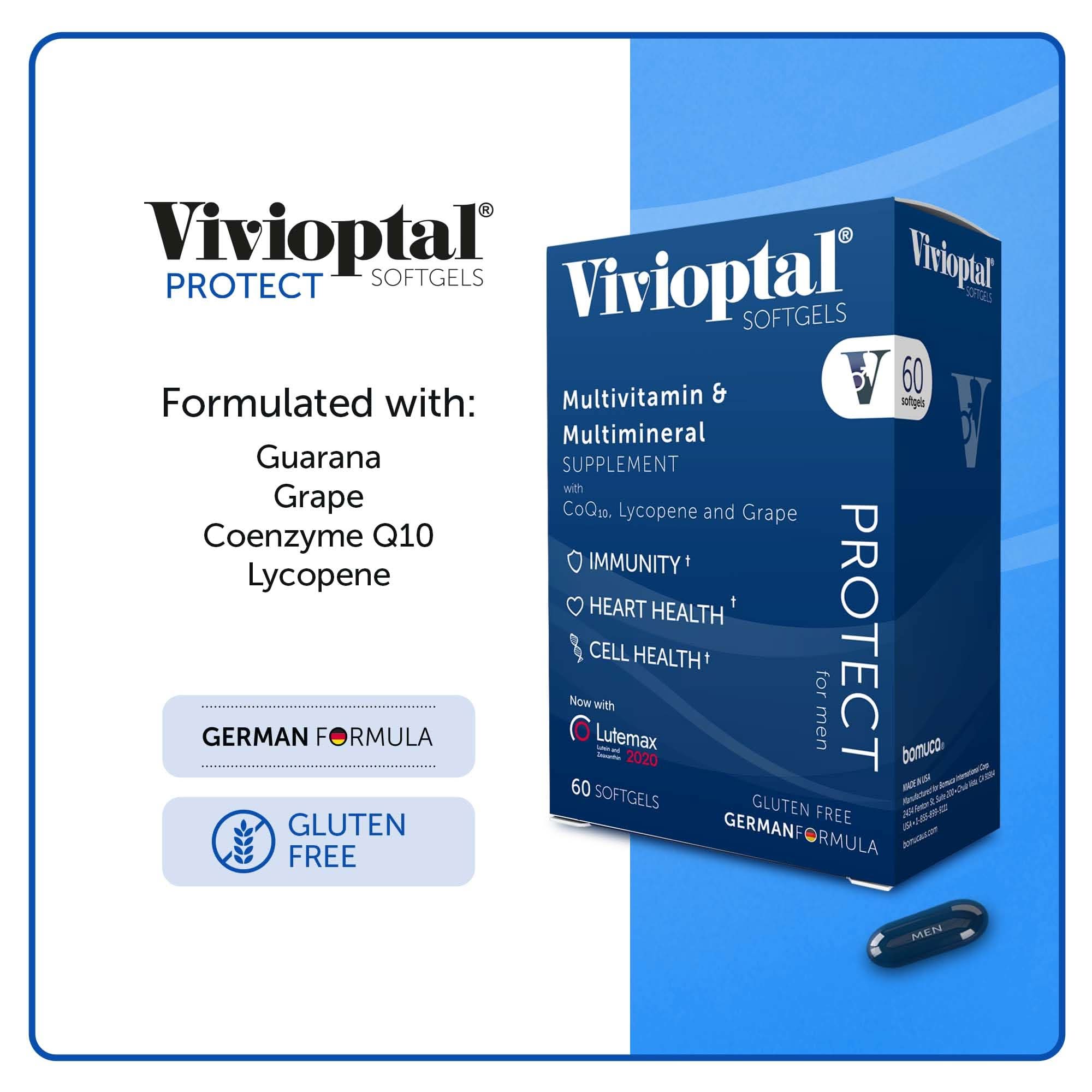 Vivioptal Men, 60 Capsules, CoQ10, Lycopene & Resveratrol, Multivitamin & Multimineral, Gluten Free, German Formula