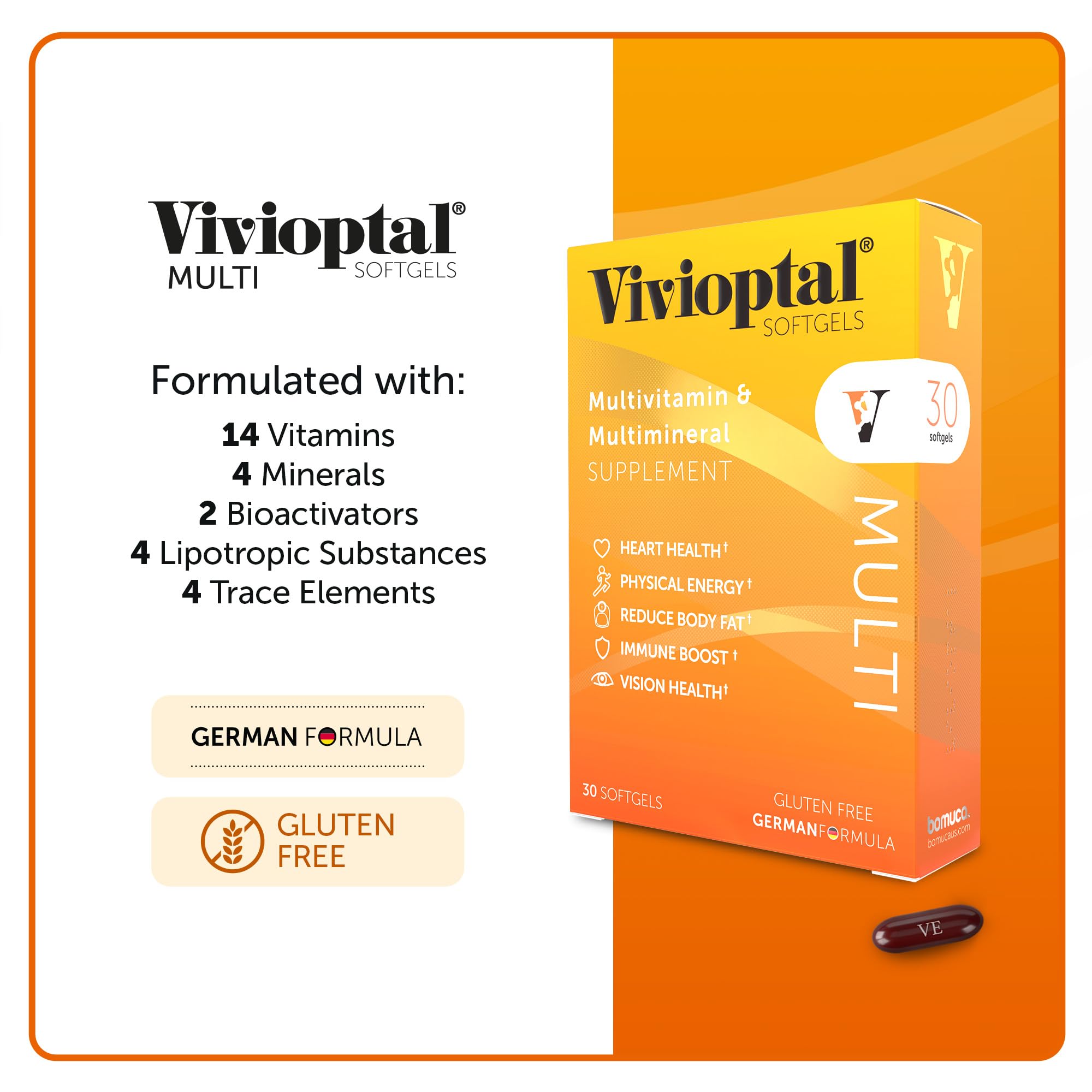 Vivioptal Multi 30 Softgels - Multivitamin & Multimineral Supplement - Lipotropic Substances & Trace Elements