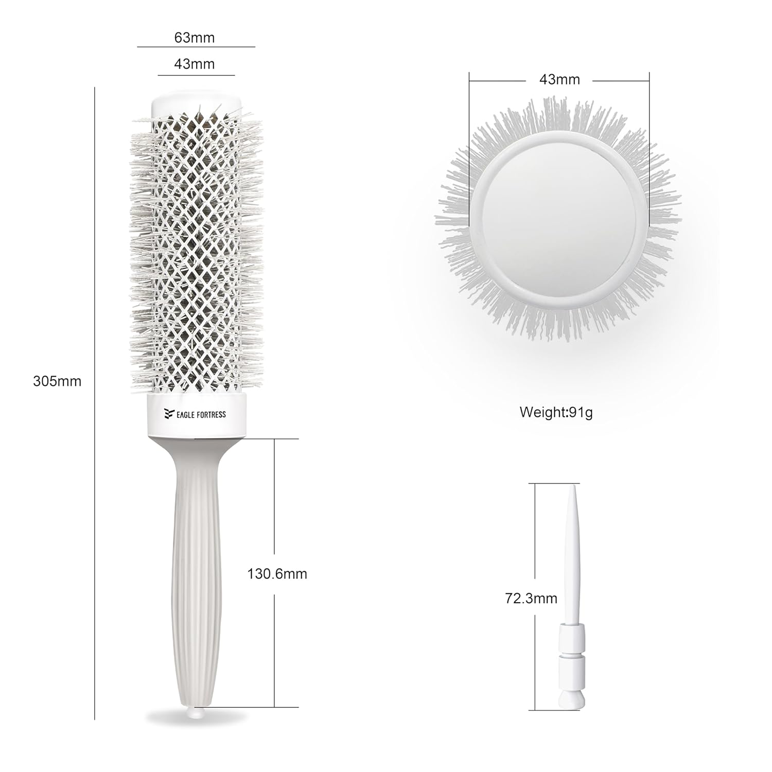 Eagle Fortress Professional Extended Barrel Round Hair Brush for Blow Drying with Ceramic + Ionic, Grey 1.69in