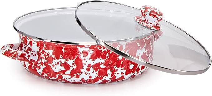Golden Rabbit Non-Stick Enamelware 3 qt Saute Pan with Lid