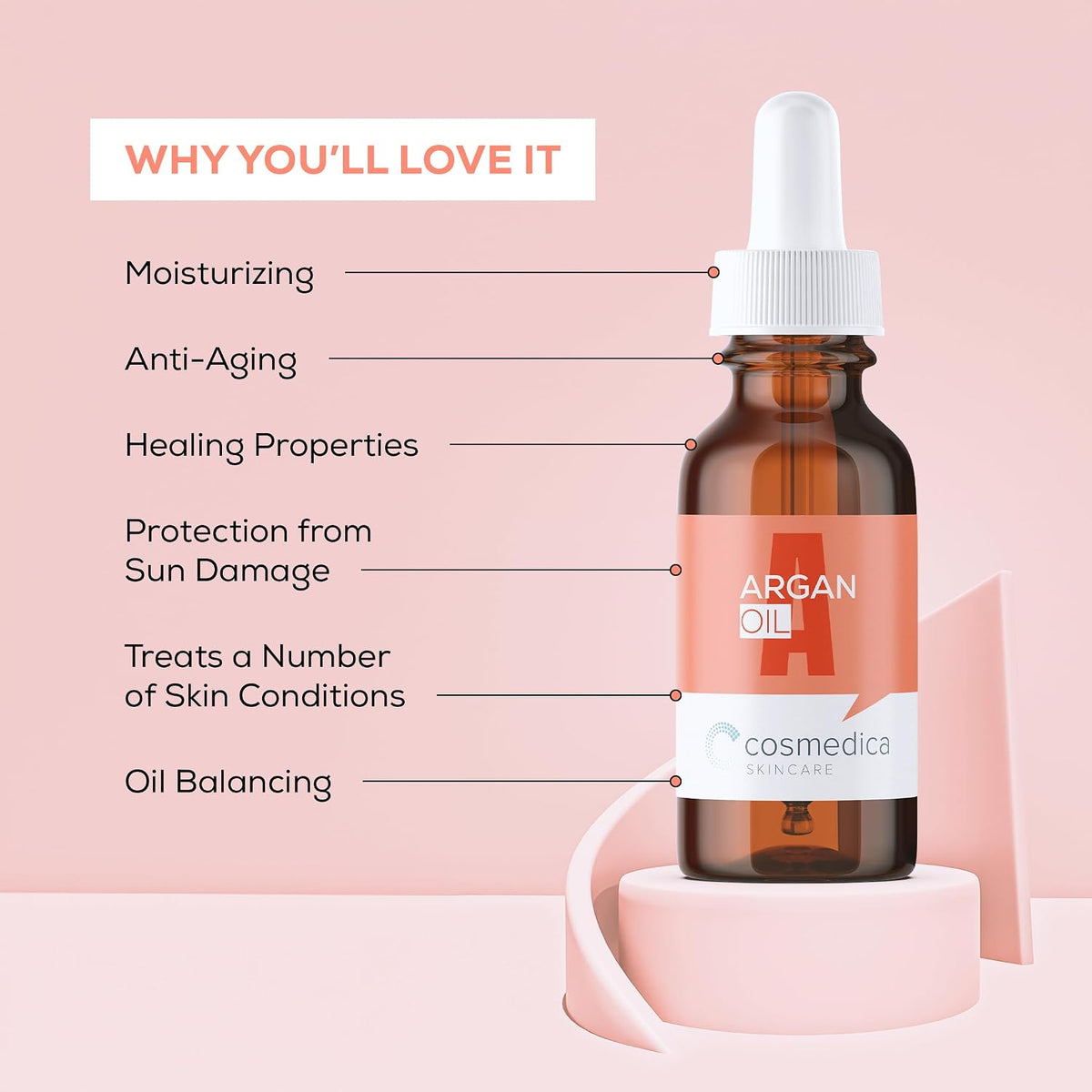 Cosmedica Skincare 100% Pure Argan Oil - Hair, Face & Skin Serum, 1oz