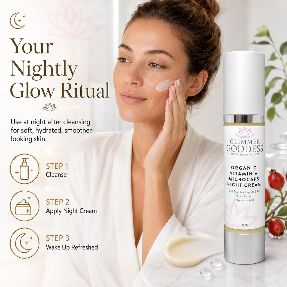 GLIMMER GODDESS Organic Retinol Wrinkle Repair Face and Neck Cream, 2 oz