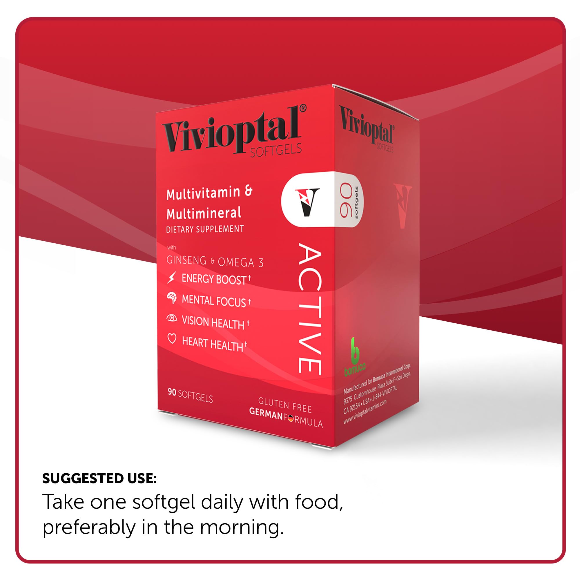 Vivioptal Active 90 Capsules - Multivitamin & Multimineral Supplement - Ginseng & Omega 3