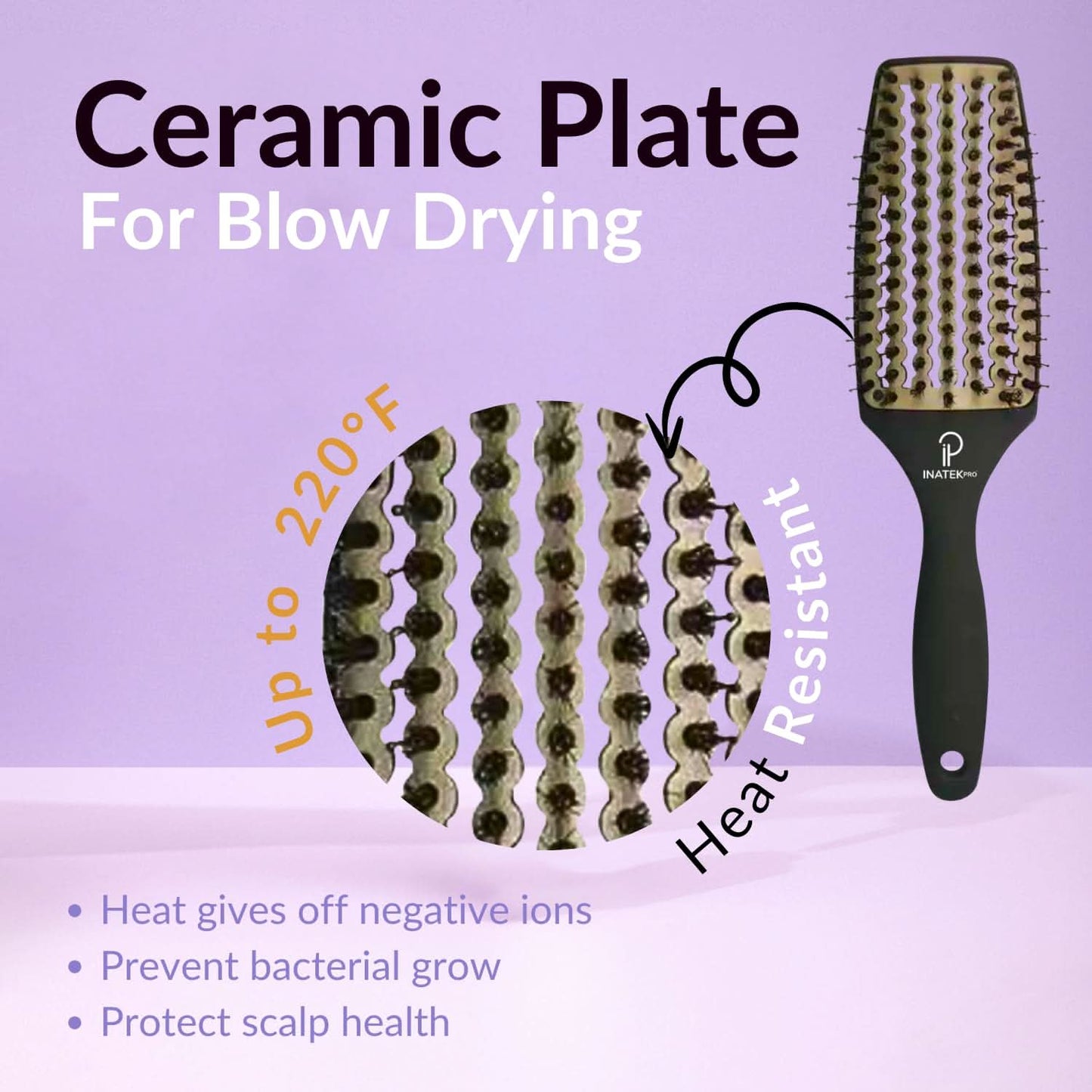 INATEKPRO Curved Vented Boar Bristle Detangler Brush - GREY | MEDIUM