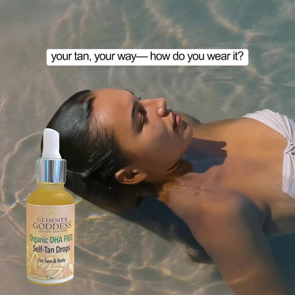 GLIMMER GODDESS Organic Self Tanning Drops, Unscented, 1oz