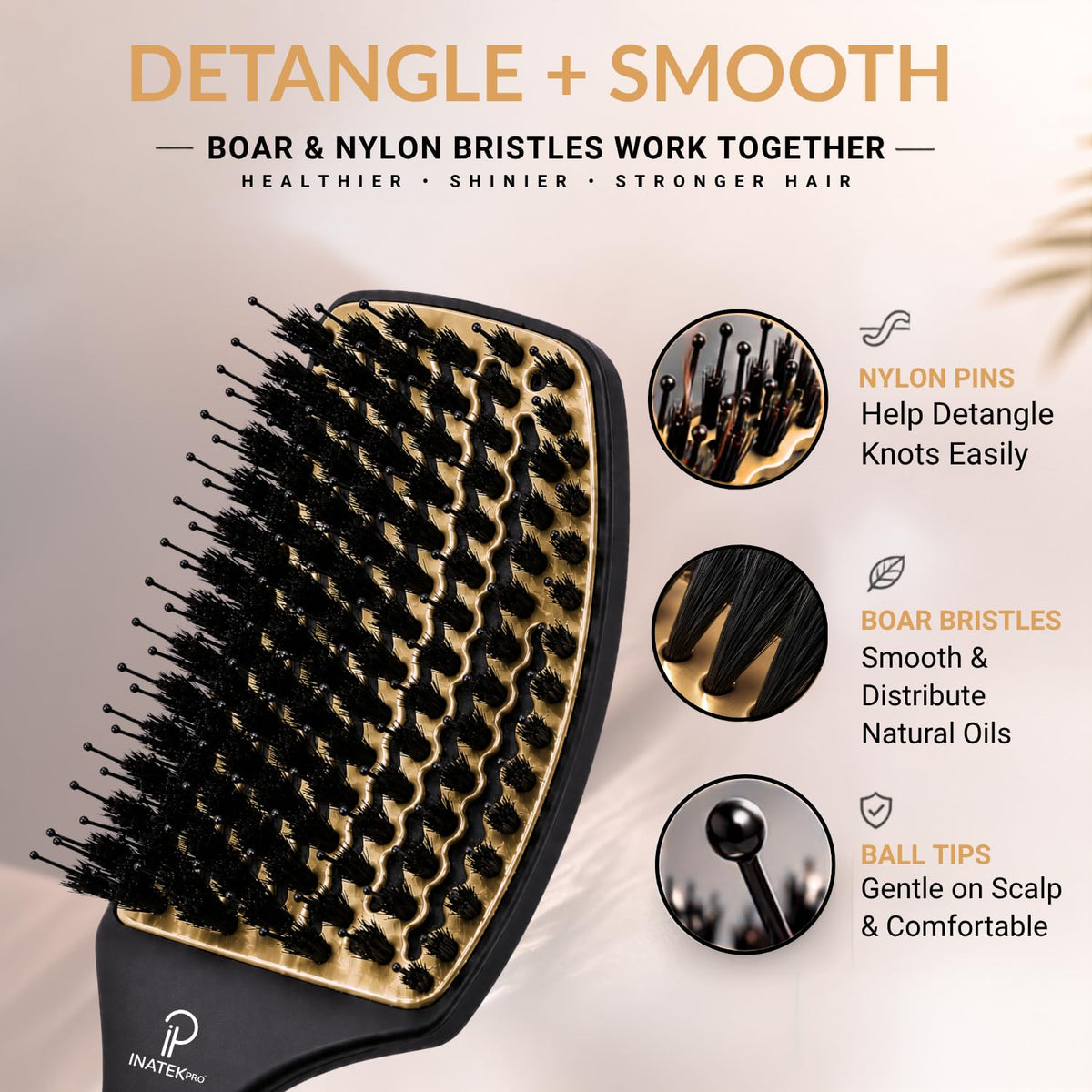 Curved Vented for Blow Drying - Boar Bristle Brush with Comfortable Handle - Soft Bristle Brush for Thick and Fine Hair - Natural Boar Bristles for Women, Men & Kids - Grey