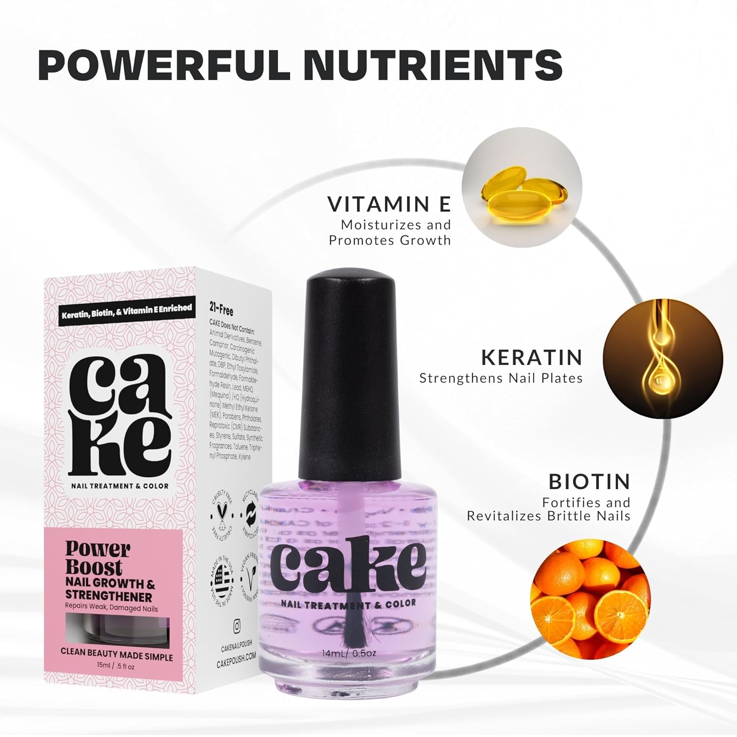 Cake Polish Power Boost Nail Growth & Strengthening 0.5 oz