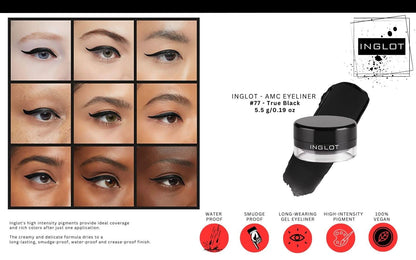 INGLOT AMC Eyeliner Gel Bundle | GEL 77 + GEL 90 + 30T Brush