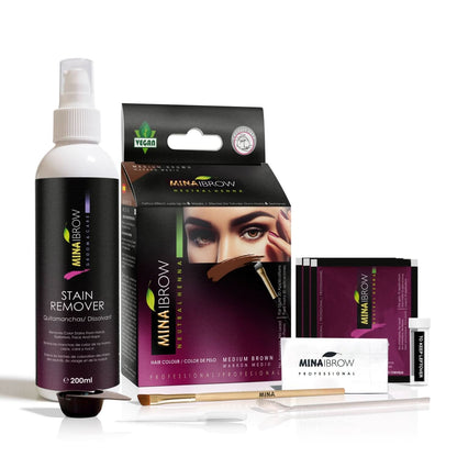 Mina IBrow Instant Hair Dye Kit Medium Brown with Stain Remover 200ml
