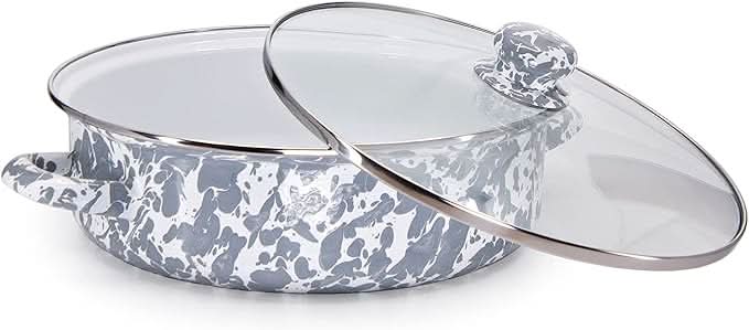 Golden Rabbit Non-Stick Enamelware 3 qt Saute Pan with Lid