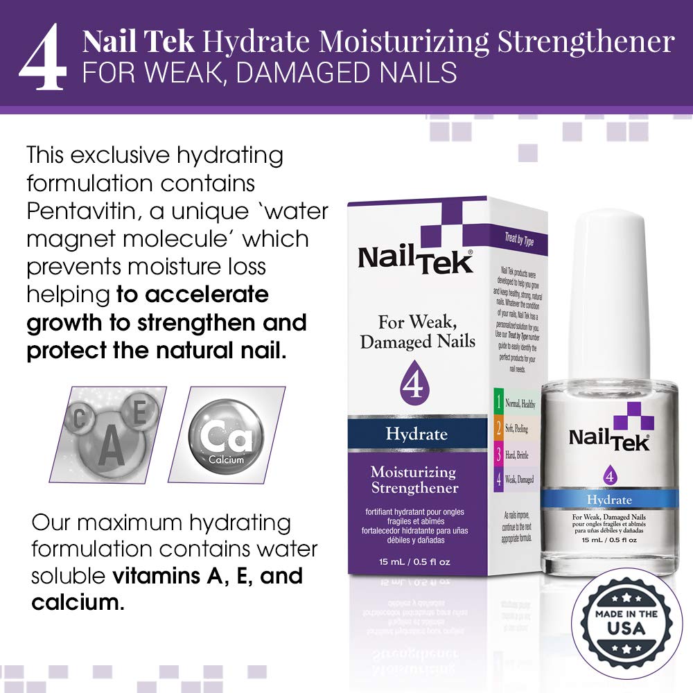 Nail Tek Hydrate 4 Moisturizing Strengthener for Weak and Damaged Nails 0.5 oz