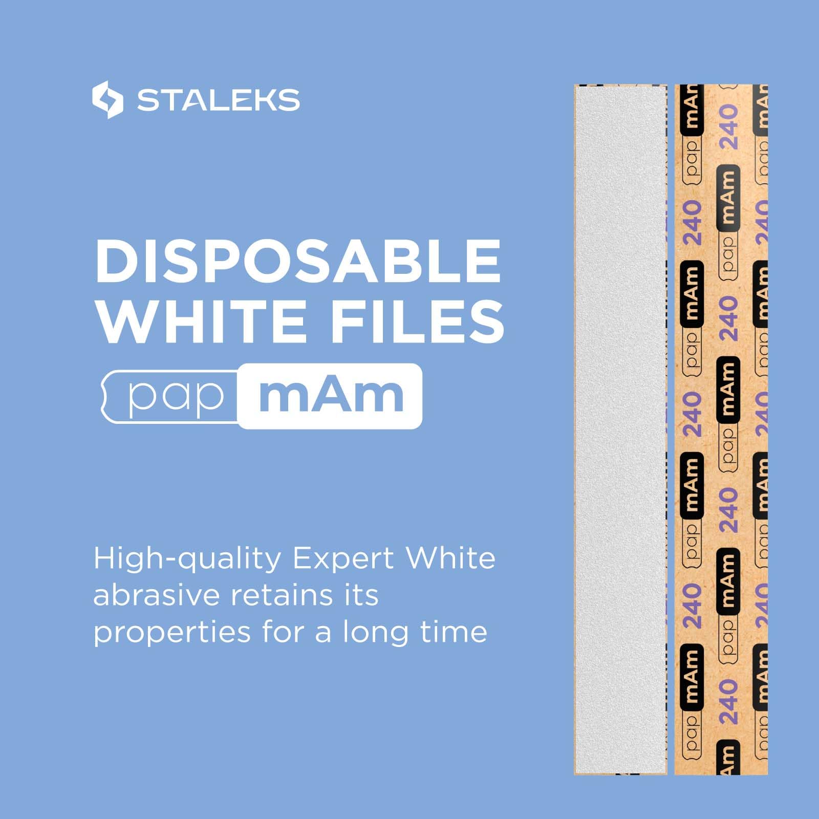 Staleks Pro Disposable White Nail Files papmAm Expert 22 – 240 Grit – 50 Pcs – Glueless Replaceable Abrasives – Professional Nail Polishing – Manicure & Pedicure