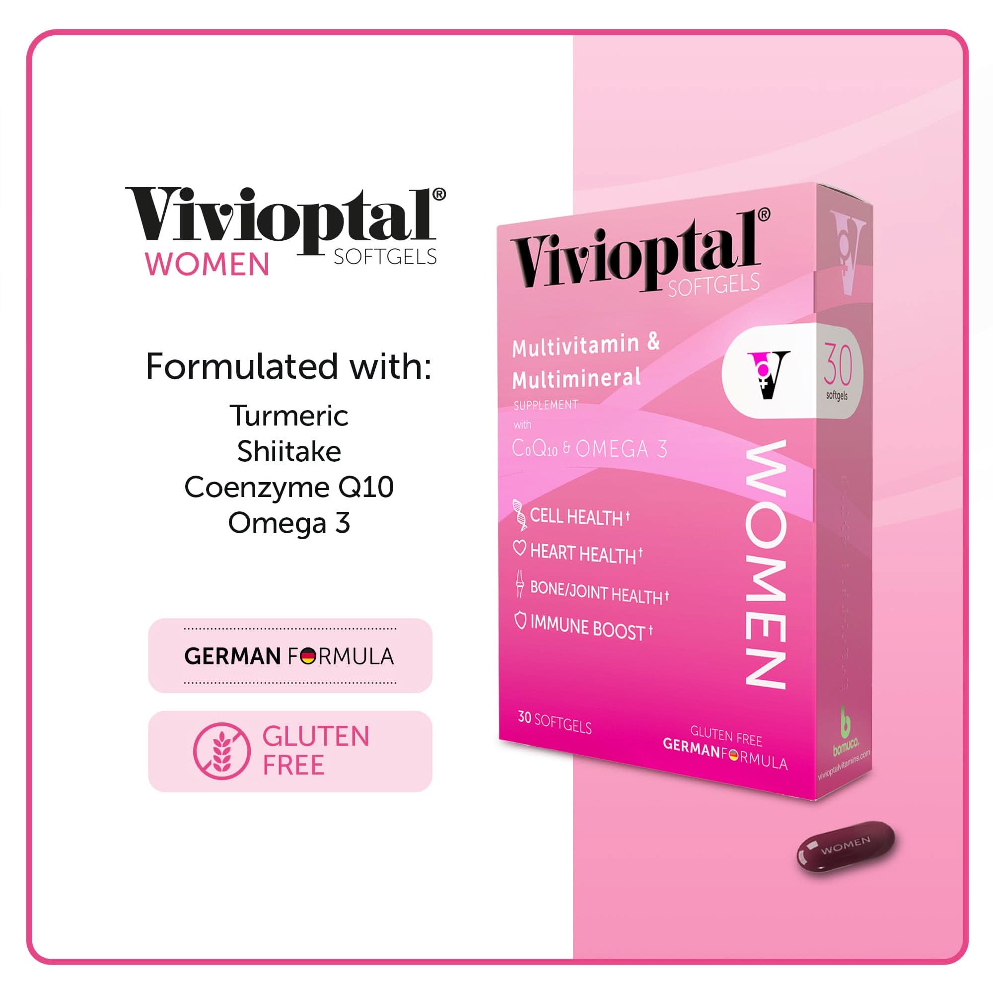 Vivioptal for Men, 30 Softgels + Vivioptal Women, 30 Softgels, Multivitamin & Multimineral, Gluten Free, German Formula