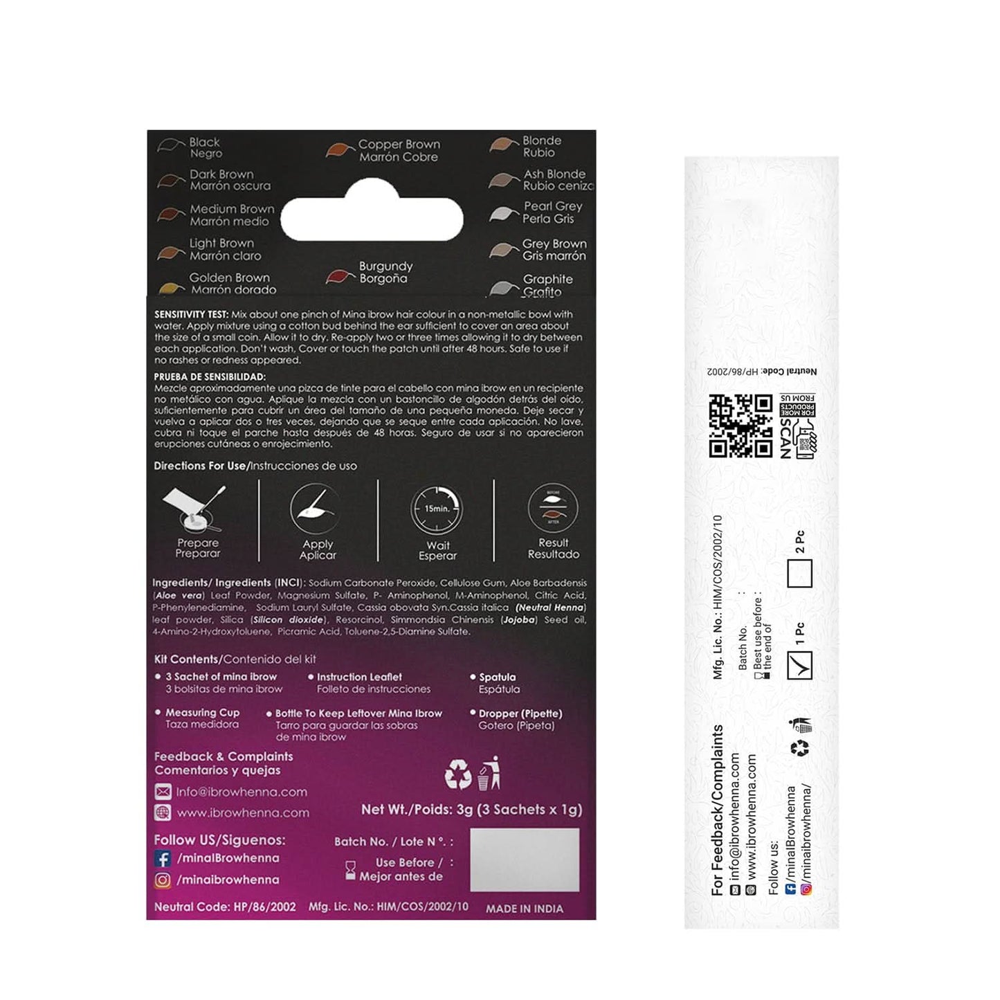 Mina Ibrow Henna Regular Brow Tint Kit - Medium Brown with Duo Angled Brush