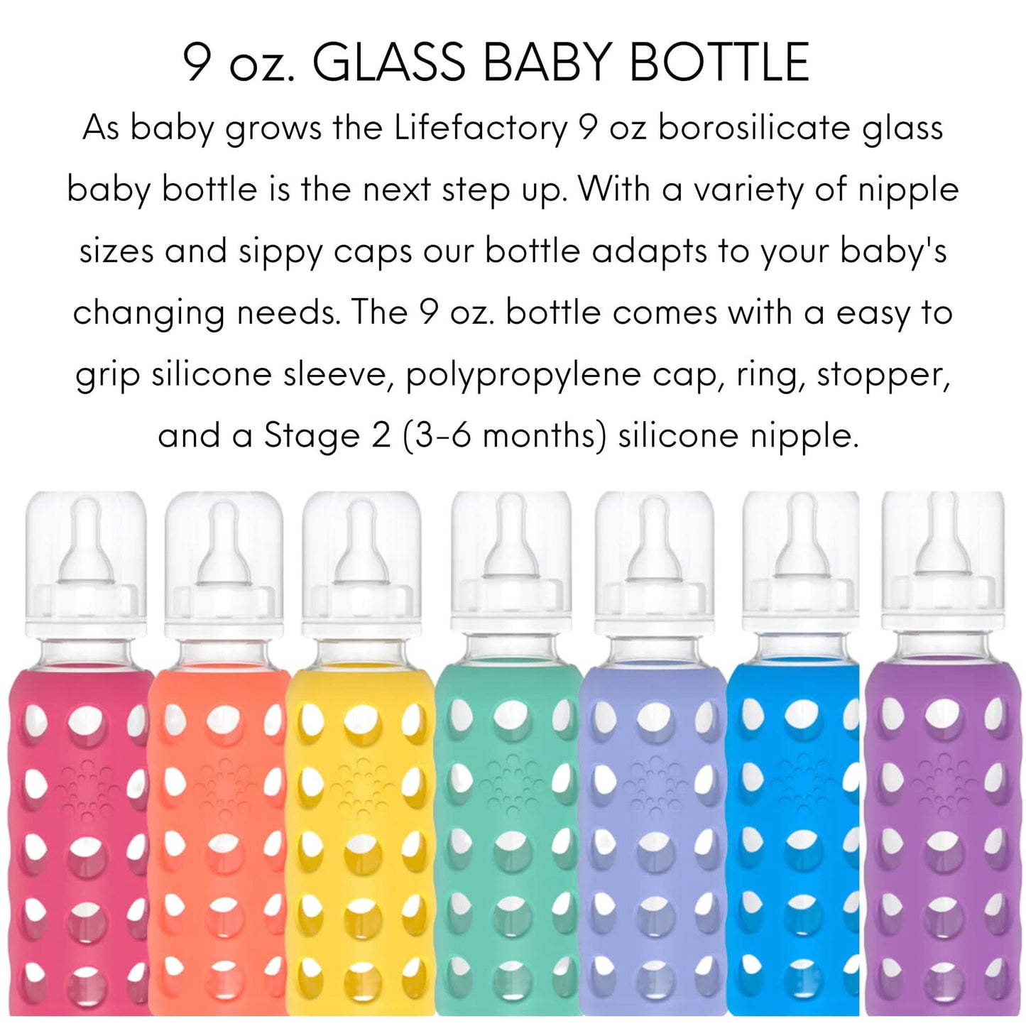 Lifefactory Glass Baby Bottles with Silicone Protection - 4-Pack, 4 oz/9 oz
