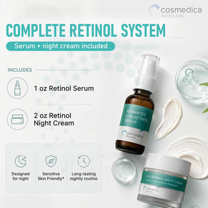 Cosmedica 2.5% Retinol Serum 1oz & Retinol Night Cream 2oz - Skin Care Set