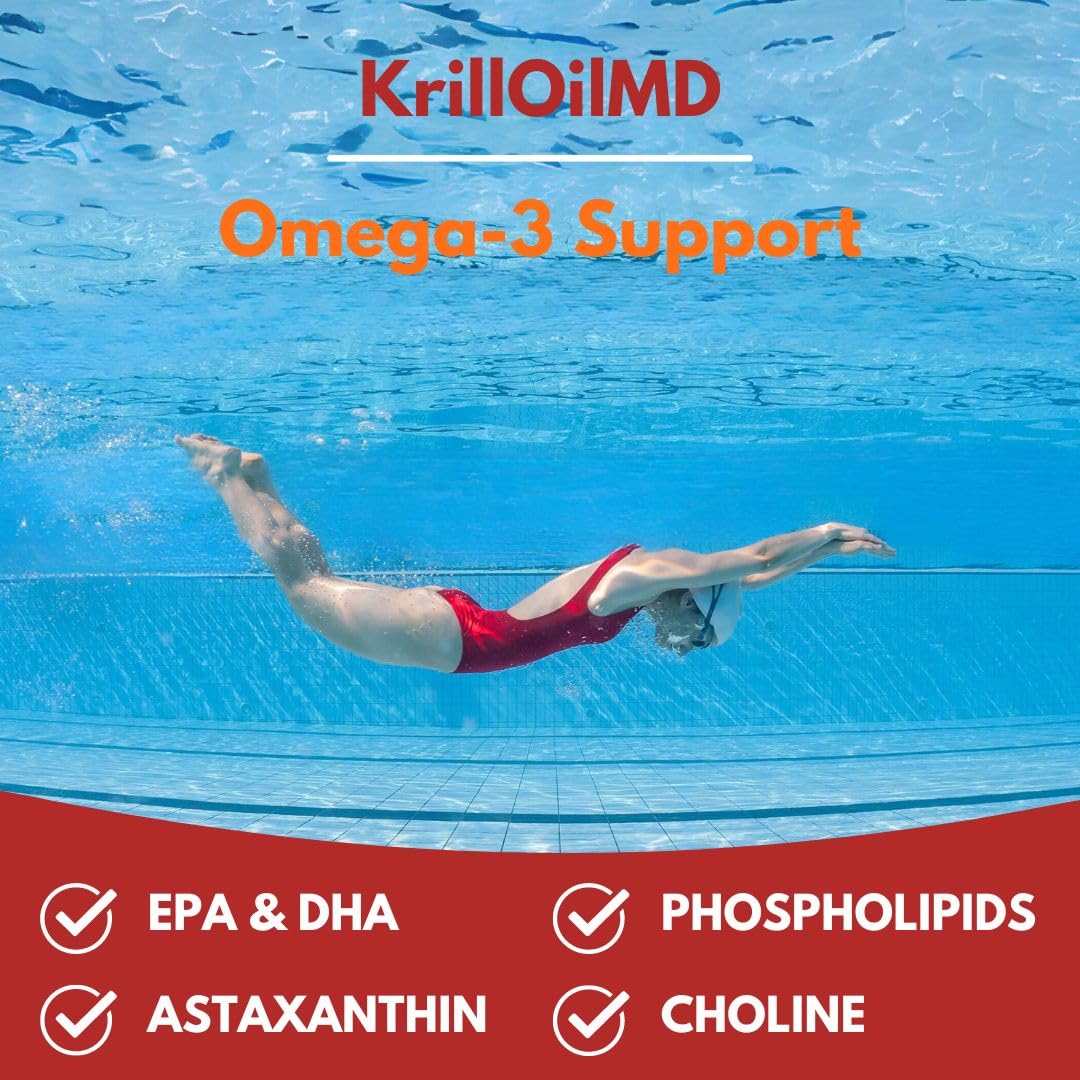 Scimera MD® KrillOilMD Antarctic Krill Oil Omega 3 DHA EPA Supplement with Astaxanthin for Heart, Brain, and Joint Support