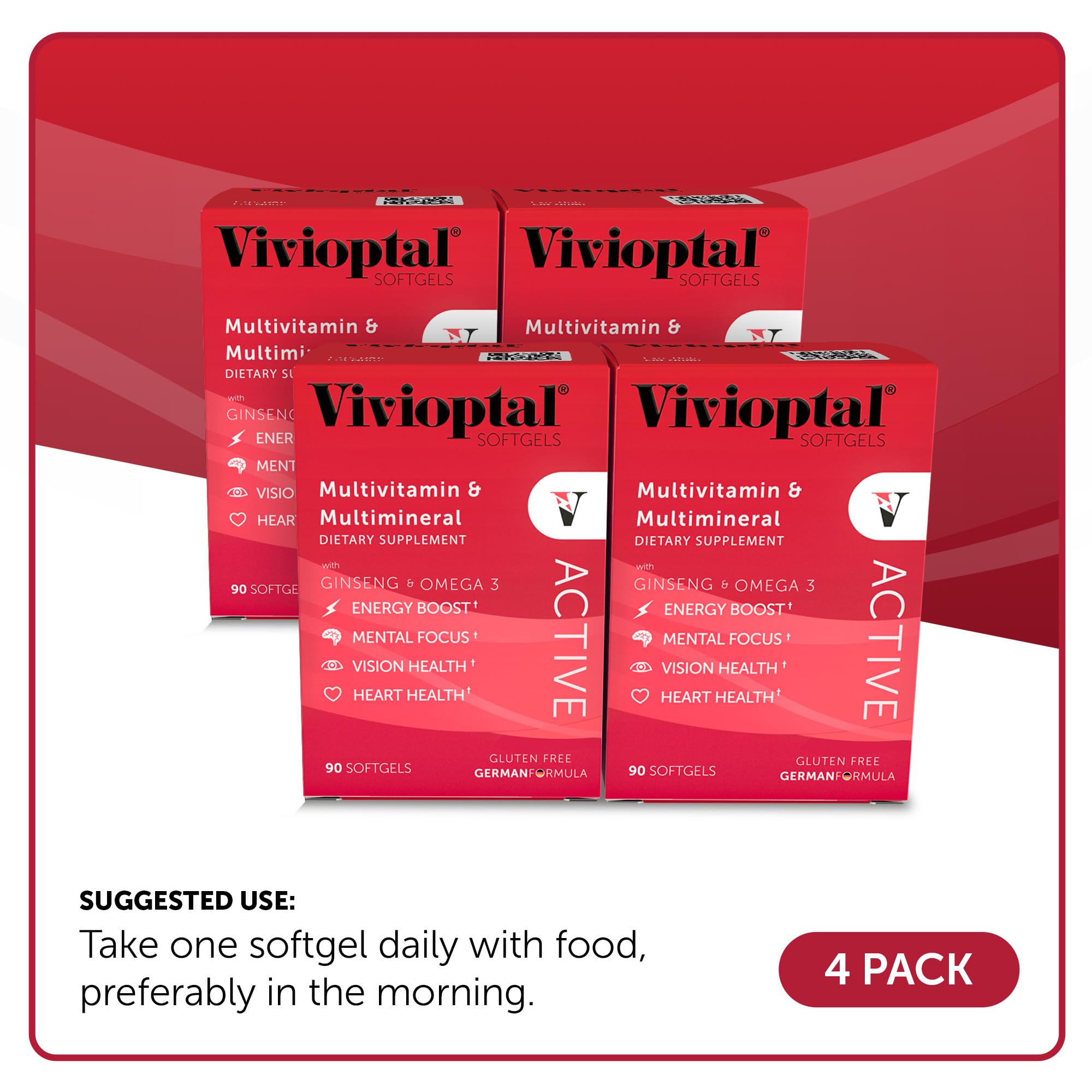 Vivioptal Active 1 Year Supply - Multivitamin & Multimineral Supplement - Ginseng & Omega 3