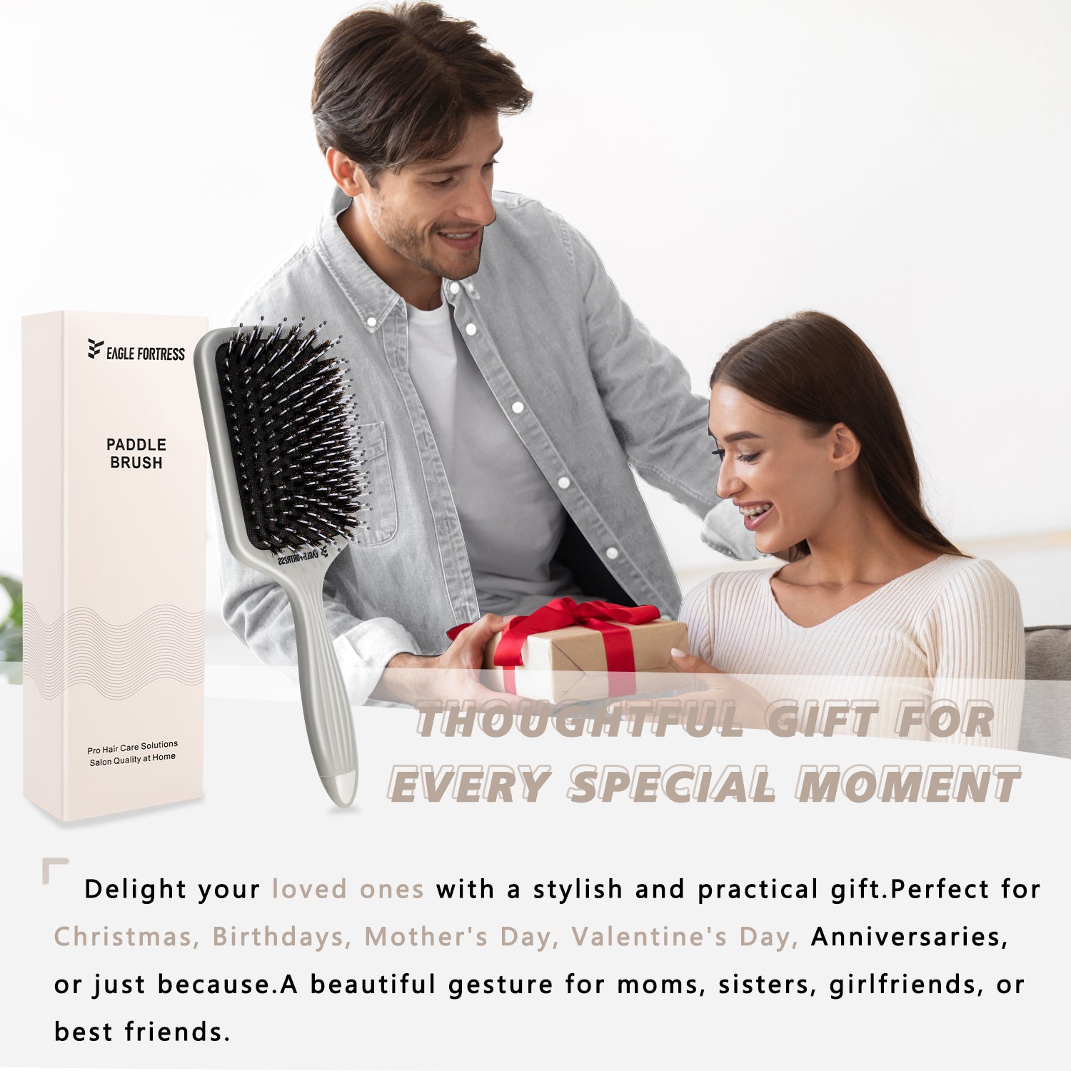 Eagle Fortress Professional Boar Bristle Paddle Brush - Grey