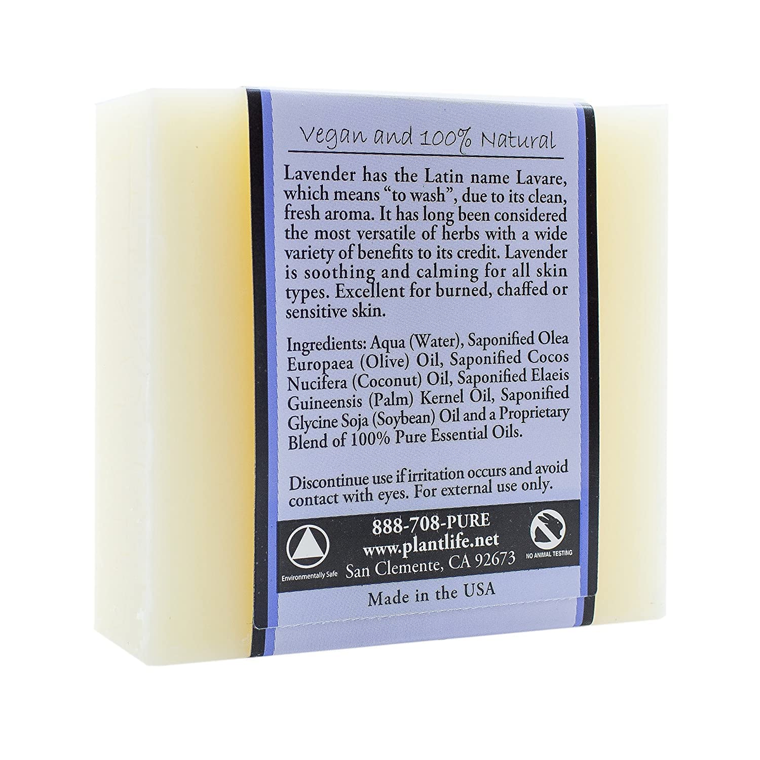 Plantlife Lavender Bar Soap - Moisturizing and Soothing Soap for Your Skin - Hand Crafted Using Plant-Based Ingredients - Made in California 4oz Bar