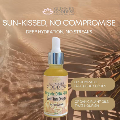 GLIMMER GODDESS Organic Self Tanning Drops, Unscented, 1oz
